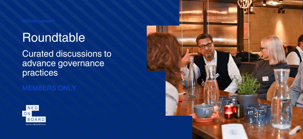 Group of diverse professionals from Nedonboard engaging in lively conversation while dining at a vibrant restaurant.