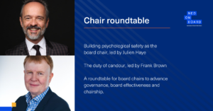 Pictures of Julien Haye and Frank Brown, who led the NEDonBoard roundtable on psychological safety