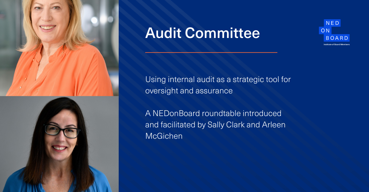 Pictures of Sally Clark and Arleen McGichen, facilitators to the NEDonBoard roundtable on internal audit and audit committees