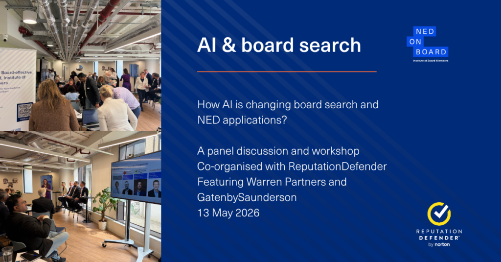Image of the AI & board applications panel and workshop organised by NEDonBoard and ReputationDefender