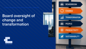 Picture of signs illustrating an article on board oversight of business transformation and change