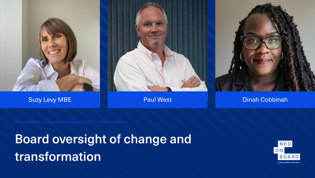 Pictures of the Suzy Levy, Paul West and Dina Cobbinah, panelists Business Tranformation NEDonBoard