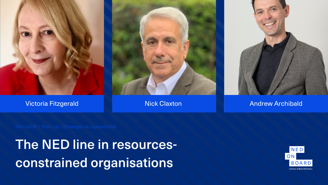 Pictures of Victoria Fitzgerald, Nick Claxton and Andrew Archibald who facilitated a NEDonBoard roundtable